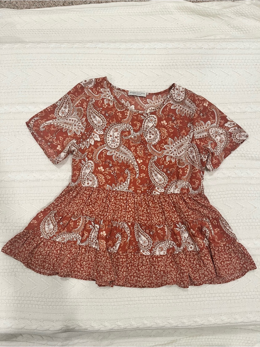 Paper Crane Boho Paisley Peplum Top - Small